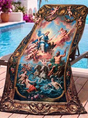 Conceptual Subculture Neptune Poseidon Mythology 71" x 39" beach Towel Baroque